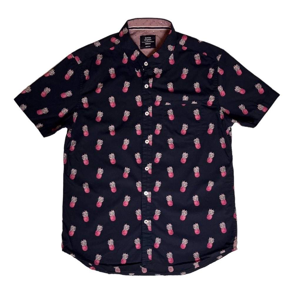 SUNRISE KINGDOM Stylish Navy Blue Shirt with Pink Pineapple Print